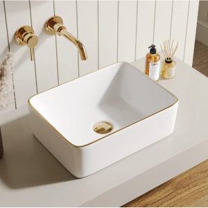 DeerValley Liberty 16"x12" Rectangular Vessel Sink with Gold Trim @ DeerValley