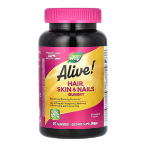 Nature's Way, Alive! 头发、肌肤和指甲呵护软糖，草莓味，60 粒