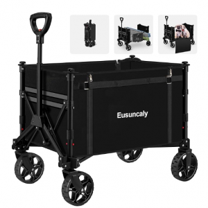 Eusuncaly Collapsible Wagon with Wheels, Wagons Carts Foldable, Heavy Duty Folding Utility Cart