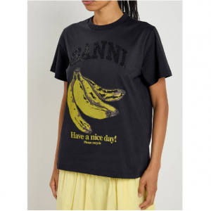 GANNI Banana-print logo cotton T-shirt