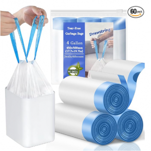 BODFPPC 4 Gallon Trash Bags Drawstring, 60 Count @ Amazon