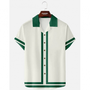 Eleven Oasis 60s Green-Trim Bowling Style Camp Collar 男士衬衫