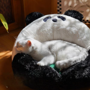 ZEZE 熊形猫床，白色/黑色，中号
