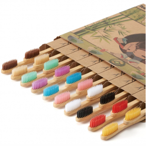 Tetragonal tree Bamboo Toothbrushes 20 Count, Multicolor @ Amazon
