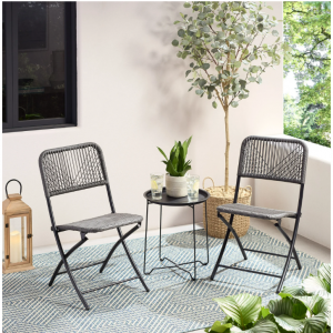 Mainstays 3-Piece Steel and Wicker Rope Folding Outdoor Patio Bistro Set, Gray/Black @ Walmart