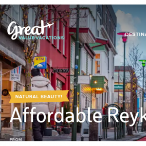 Great Value Vacations  - 冰岛 Reykjavik 之旅 3晚机票+酒店，仅$558/人