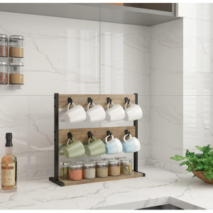 IBUYKE Wood Coffee Mug Holder for Countertop,16 Hook Mug Tree Holder Rack with Storage Base@Amazon