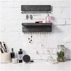 MyGift 2-Piece Wall Mounted Ash Gray Wood Hanging Jewelry Organizers with 12 Hooks @ Amazon