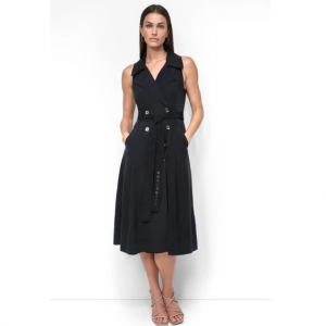 DKNY 50% OFF Select Dresses, Sleeveless Tech Cotton Belted Midi Dress $79.5