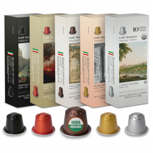 Organic USDA Café Romano Coffee Aluminum Espresso Pods, 100 Pack (Variety pack) @ Amazon