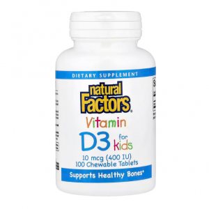Natural Factors, Vitamin D3 for Kids, Strawberry, 10 mcg (400 IU), 100 Chewable Tablets