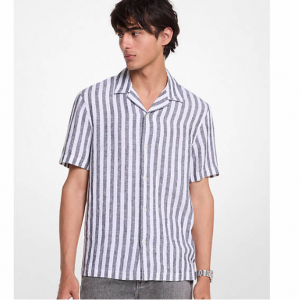 Michael Kors 男士棉麻条纹衬衫