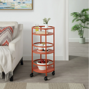 Mainstays 32" 3-Tier Rolling Round Kitchen Bar Storage Cart, Blue/Red @ Walmart