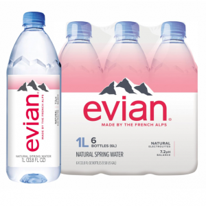Evian Natural Spring Water, 1 L bottles, 6 pack @ Amazon