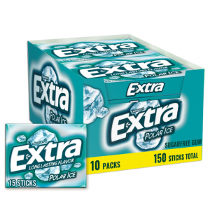 WRIGLEY'S EXTRA Polar Ice Chewing Gum Sugar Free, 15 Sticks Each Pack, Pack of 10 @ Amazon