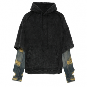 JUUN.J 牛仔层叠休闲水洗连帽衫