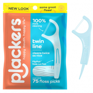 Plackers Twin-Line Dental Flossers, Cool Mint Flavor, 2X The Clean, 75 Count @ Amazon