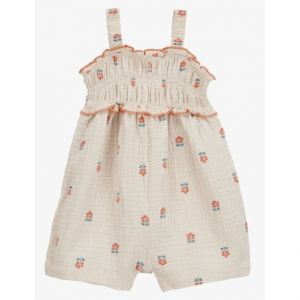 婴儿褶饰花卉印花无袖连体衣