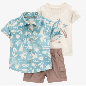 婴儿三件套沙滩印花短裤套装