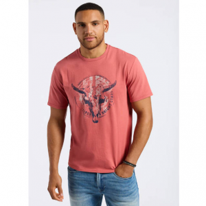 Buffalo David Bitton Tarz Men's Graphic T-Shirt with Bull Skull Motif, Miniral Red - BM24649