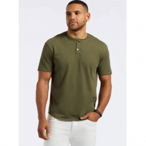 Buffalo David Bitton Kamel Men's Short Sleeve Single Jersey Henley Top, Fern - BM24602