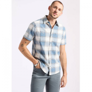 Buffalo David Bitton Sagrino Men's Short-Sleeve Plaid Fitted Shirt, Mirage Blue - BM24553