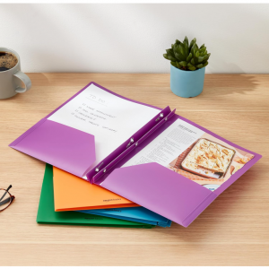 Amazon Basics Heavy Duty Plastic Folders with 2 Pockets for Letter Size Paper, Assorted Colors