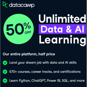 DataCamp - 六月促销：无限量数据和 AI 学习，立省 50%！