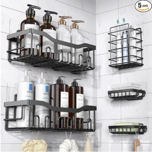 EUDELE Adhesive Shower Caddy, 5 Pack Rustproof Stainless Steel Bath Organizers With Large Capacity