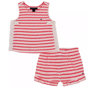 Tommy Hilfiger Toddler and Little Girls 2-Piece Textured Printed Ruffle Top and Shorts Set