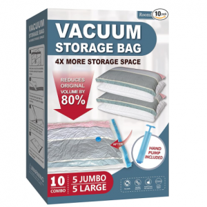 Roomimaster 10 Pack Vacuum Storage Bags with Pump, 5 Jumbo and 5 Large Space Saver Vacuum Storage 