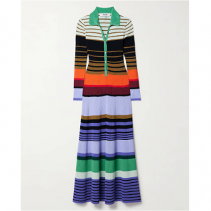 CHRISTOPHER JOHN ROGERS Chenille-trimmed 条纹长款连衣裙