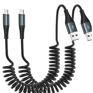 Heartbeats Coiled Lightning Cable 3FT 2 Pack MFi Certified Car iPhone Charger Cable For $2.79 