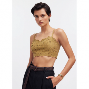 孔眼亚麻混纺短款背心