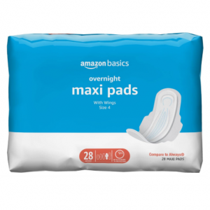 Amazon Basics Thick Maxi Pads with Wings for Periods - Size 4, 28 Count @ Amazon