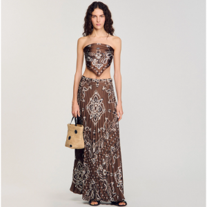 头巾图案褶裥长裙