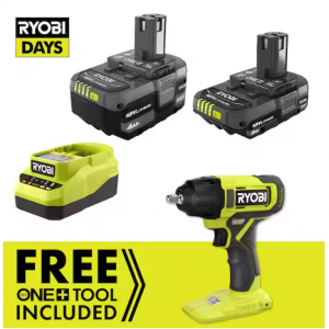 RYOBI ONE+ 18V 3/8"冲击扳手+电池和充电器 @ Home Depot