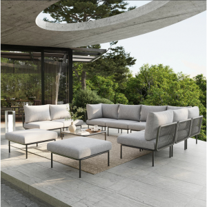 LayinSun 11-Piece Outdoor Wicker Rope Modular Sectional Sofa Set with Coffee Table