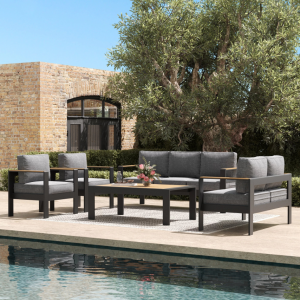 LayinSun 5 - Piece Aluminum Outdoor Conversation Set with Wood-Plastic Armrest