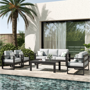 LayinSun 5 Piece Hight Back Aluminum Outdoor Furniture Set with Coffee Table