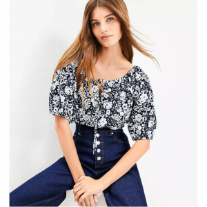 LOFT 印花系带泡泡袖上衣