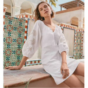 LOFT Floral Embroidered Poplin 迷你连衣裙