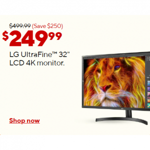 Staples - LG 32" 4K UHD VA 60Hz AMD FreeSync顯示屏，5折