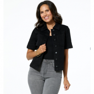 DG2 by Diane Gilman New Classic Stretch Short-Sleeve Denim Jacket