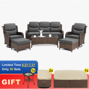 Hawthorne 6 件套沙发套装（带卡其色套子）