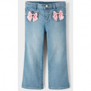 Girls Bow Patch Pocket Wide Leg Jeans - Campus Cuties - blue