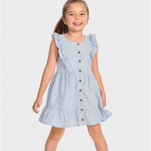 Girls Ruffle Linen-Blend Tiered Dress - blue