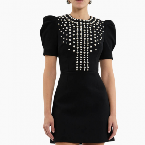 Rebecca Vallance Pearly Embellished Crepe 泡泡袖连衣裙