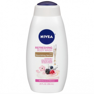 NIVEA Refreshing Body Wash with Nourishing Serum, 20 OZ, Wild Berries and Hibiscus