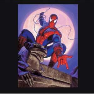 Full Moon Spider-Man waits on a Gargoyle